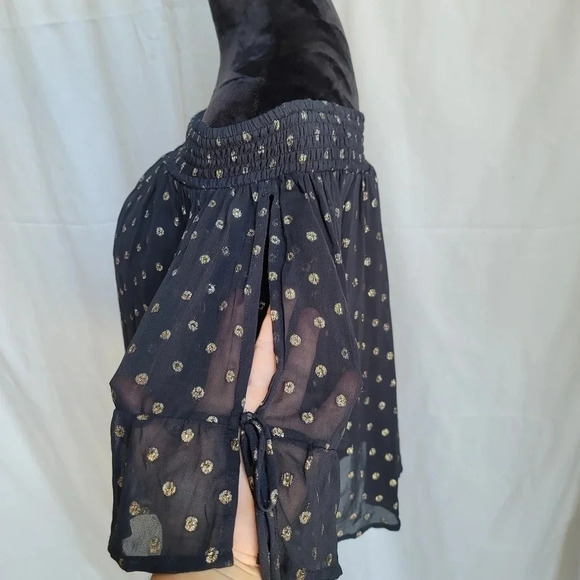 Abercrombie & Fitch Gold Polka Dot Top Off Shoulder Open Tie Sleeve Blouse Sz S - Picture 6 of 10